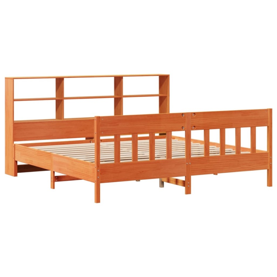 Cama sin colchón madera maciza de pino marrón cera 180x200