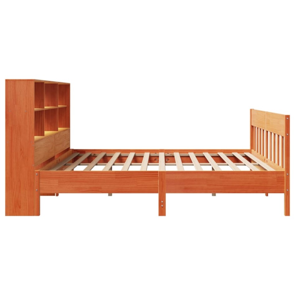 Cama sin colchón madera maciza de pino marrón cera 180x200