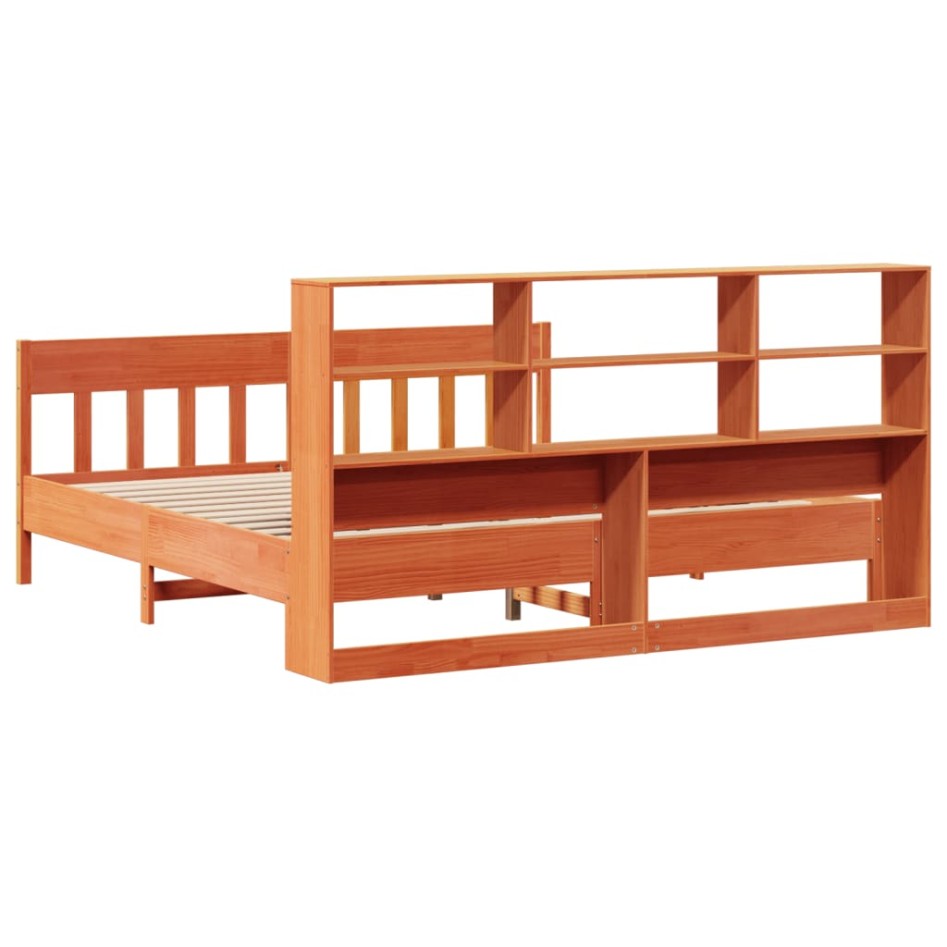 Cama sin colchón madera maciza de pino marrón cera 180x200