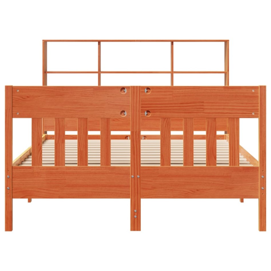 Cama sin colchón madera maciza de pino marrón cera 140x200