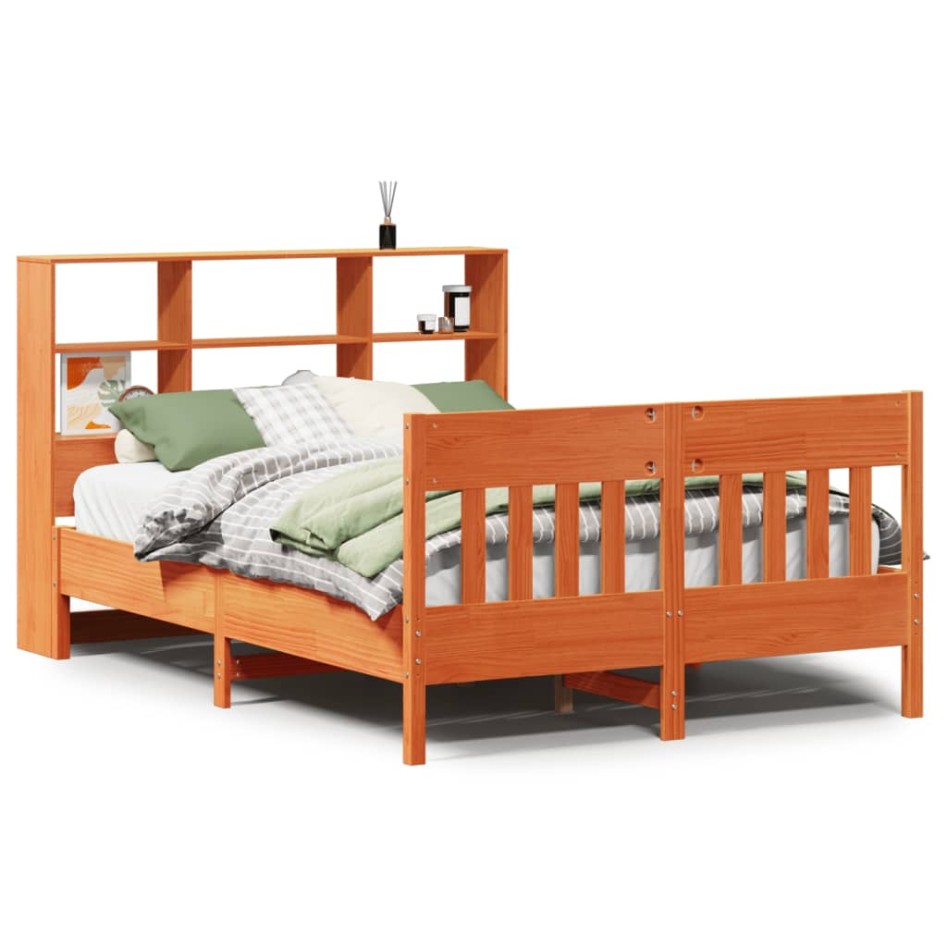Cama sin colchón madera maciza de pino marrón cera 140x190
