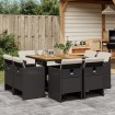 Set de comedor de jardín 9 pzas y cojines ratán sintético negro