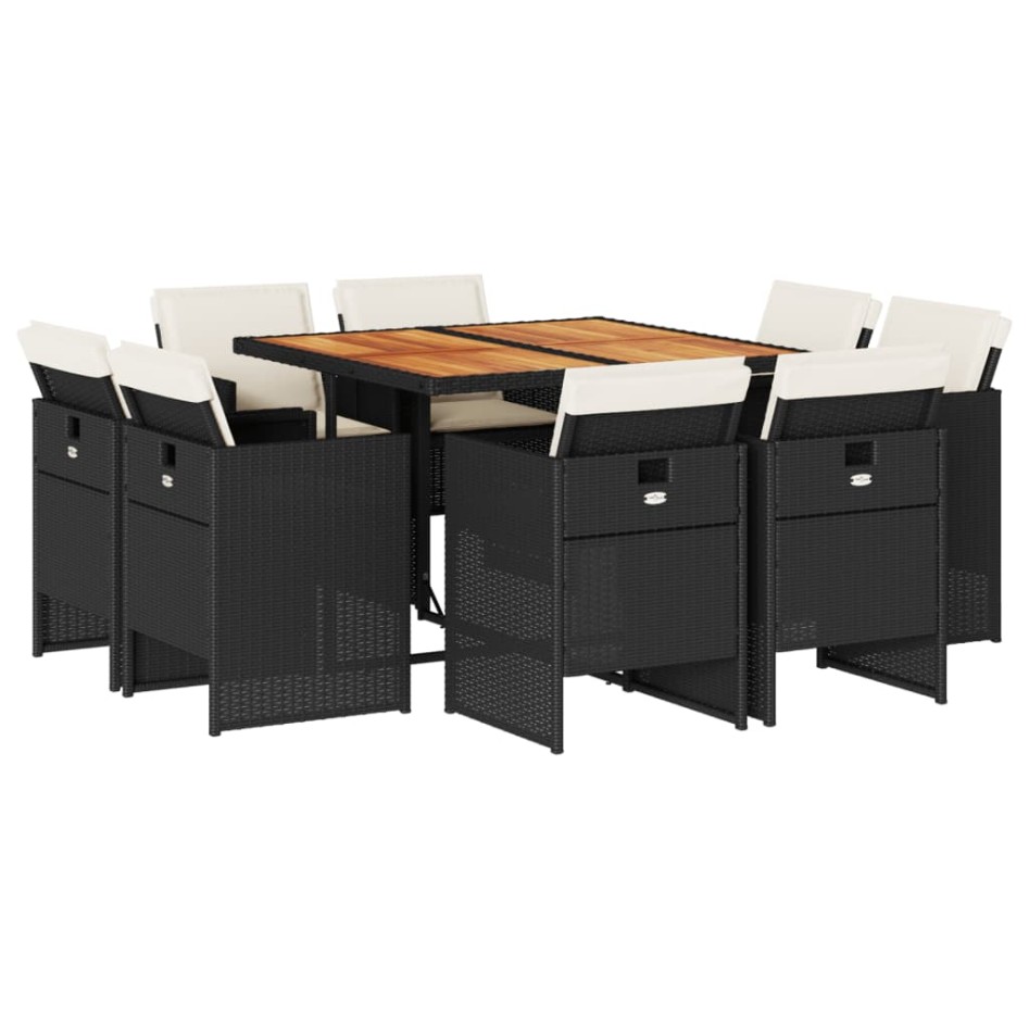 Set de comedor de jardín 9 pzas y cojines ratán sintético