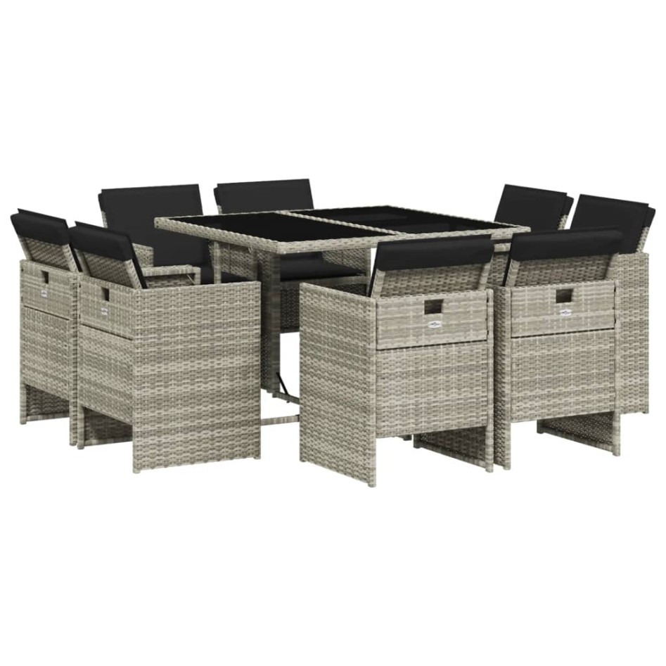 Set comedor de jardín 9 pzas cojines ratán sintético gris