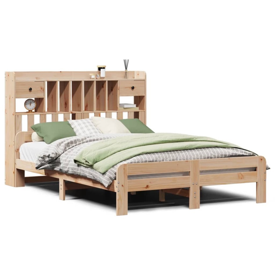 Cama con estantería sin colchón madera maciza de pino