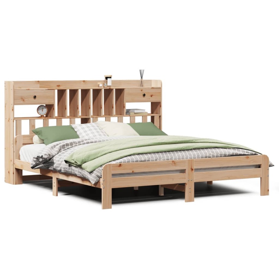 Cama con estantería sin colchón madera maciza de pino