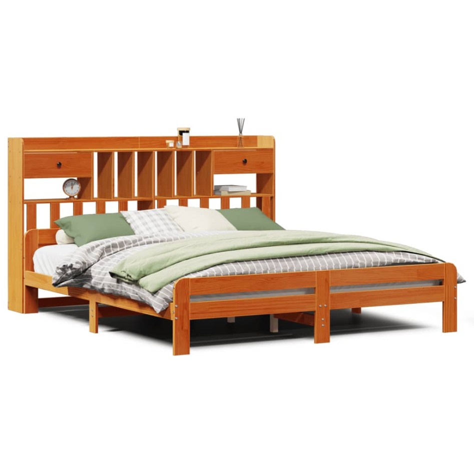 Cama con estantería sin colchón madera maciza marrón 200x200