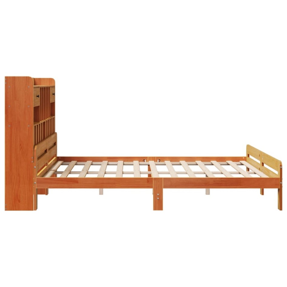 Cama con estantería sin colchón madera maciza marrón 200x200