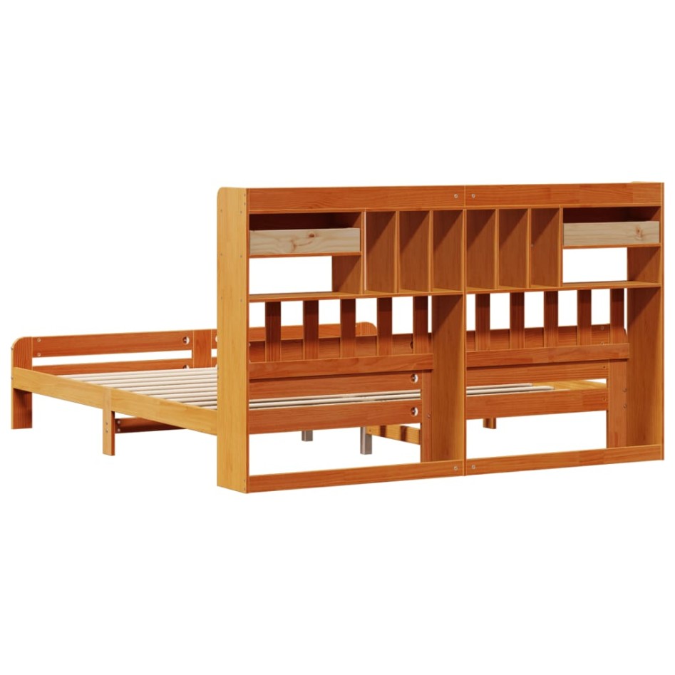 Cama con estantería sin colchón madera maciza marrón 200x200