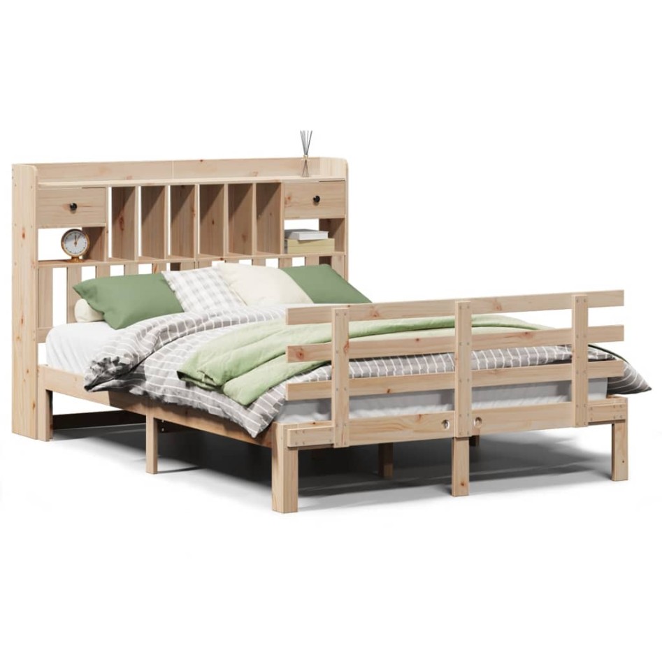 Cama con estantería sin colchón madera maciza de pino