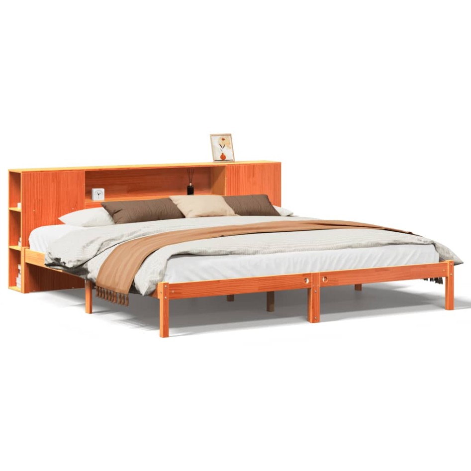 Cama con estantería sin colchón madera maciza marrón