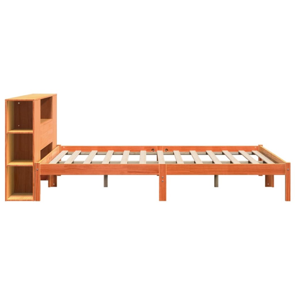 Cama con estantería sin colchón madera maciza marrón