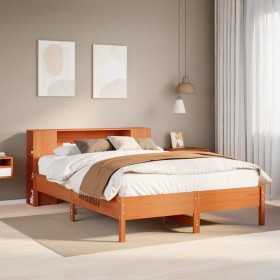 Cama con estantería sin colchón madera maciza marrón 140x190