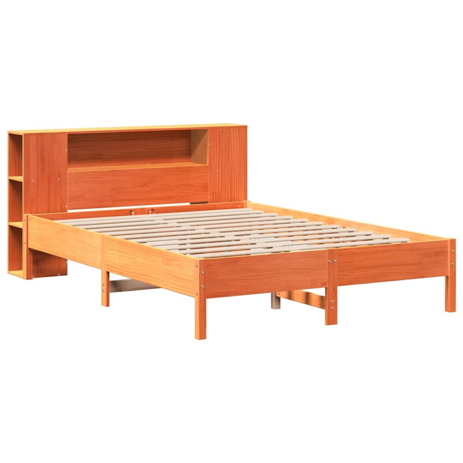 Cama con estantería sin colchón madera maciza marrón 120x190