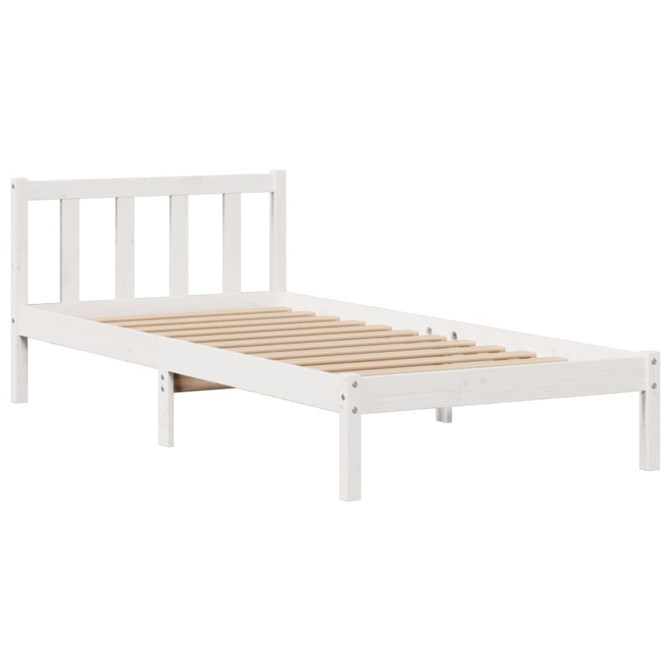 Cama con estantería sin colchón madera maciza blanca 100x200