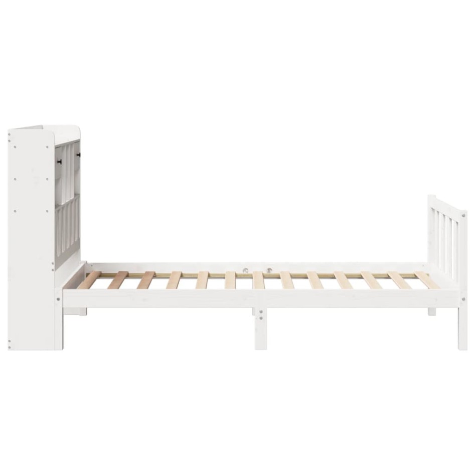 Cama con estantería sin colchón madera maciza blanca 100x200