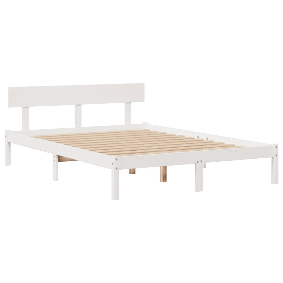 Cama con estantería sin colchón madera maciza blanca 140x190