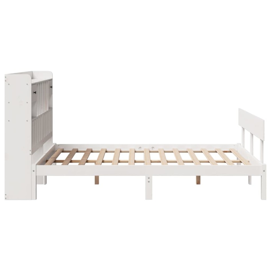 Cama con estantería sin colchón madera maciza blanca 140x190