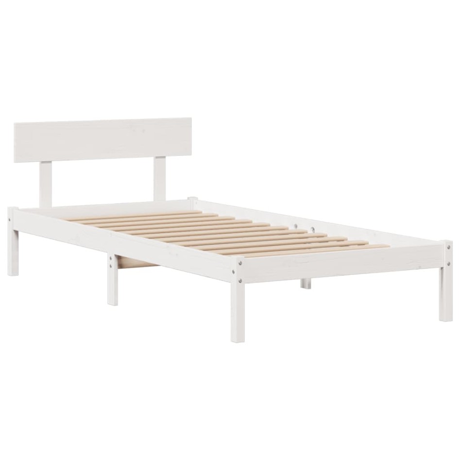 Cama con estantería sin colchón madera maciza blanca 100x200