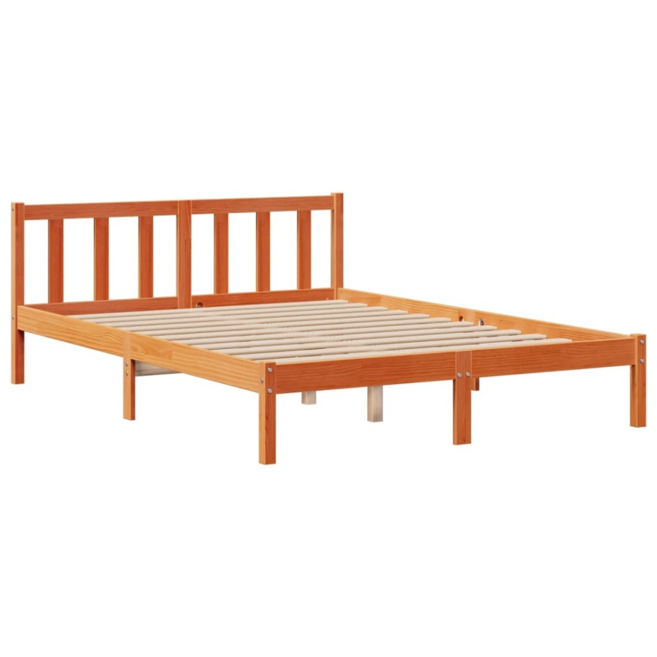 Cama con estantería sin colchón madera maciza marrón 160x200