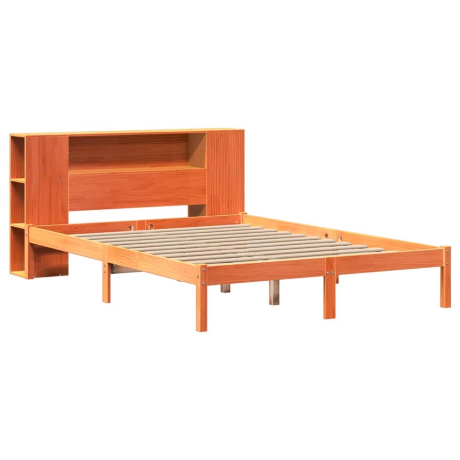 Cama con estantería sin colchón madera maciza marrón 150x200