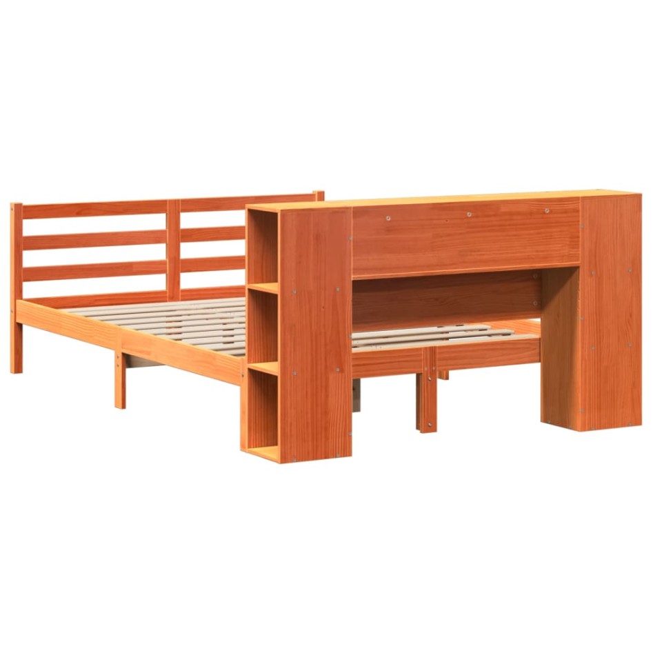 Cama con estantería sin colchón madera maciza marrón