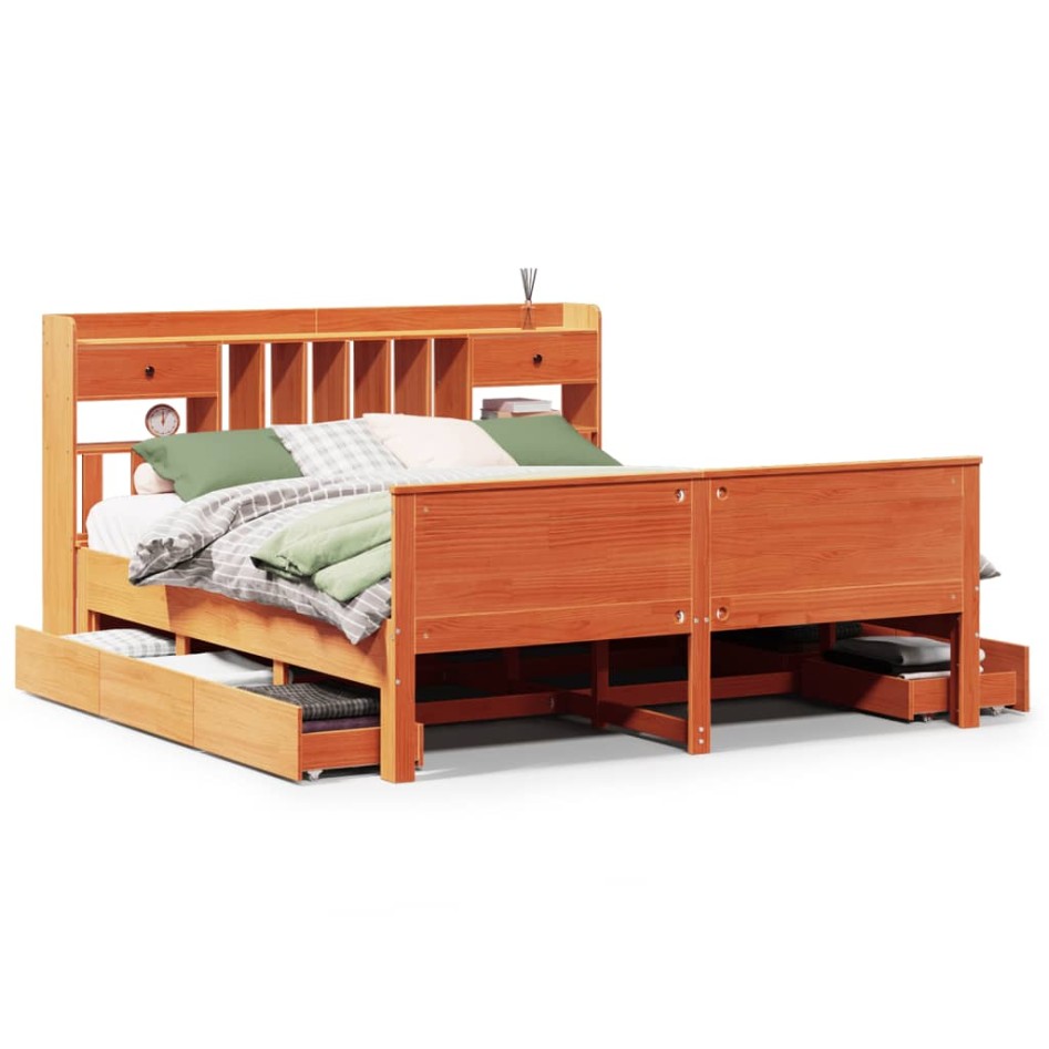Cama con estantería sin colchón madera maciza marrón