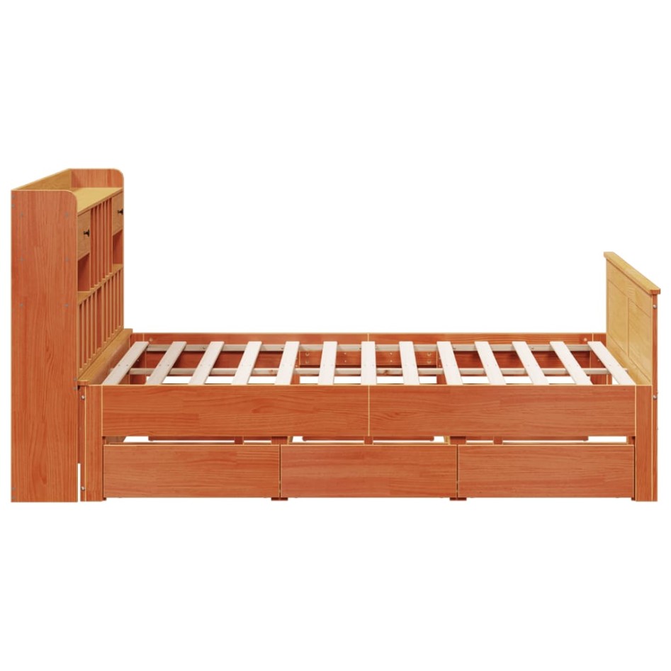 Cama con estantería sin colchón madera maciza marrón