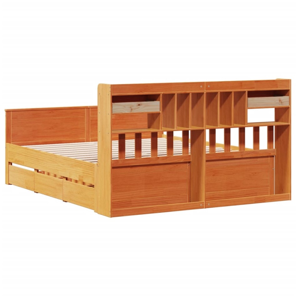 Cama con estantería sin colchón madera maciza marrón