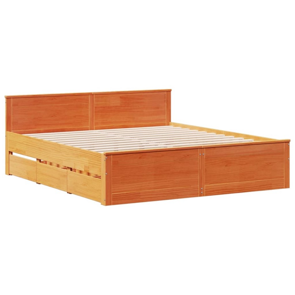 Cama con estantería sin colchón madera maciza marrón
