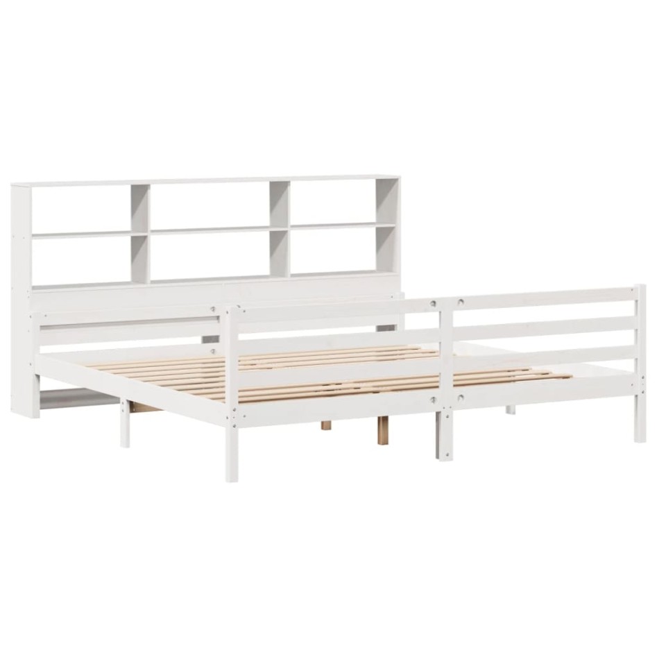 Cama con estantería sin colchón madera maciza blanca 200x200
