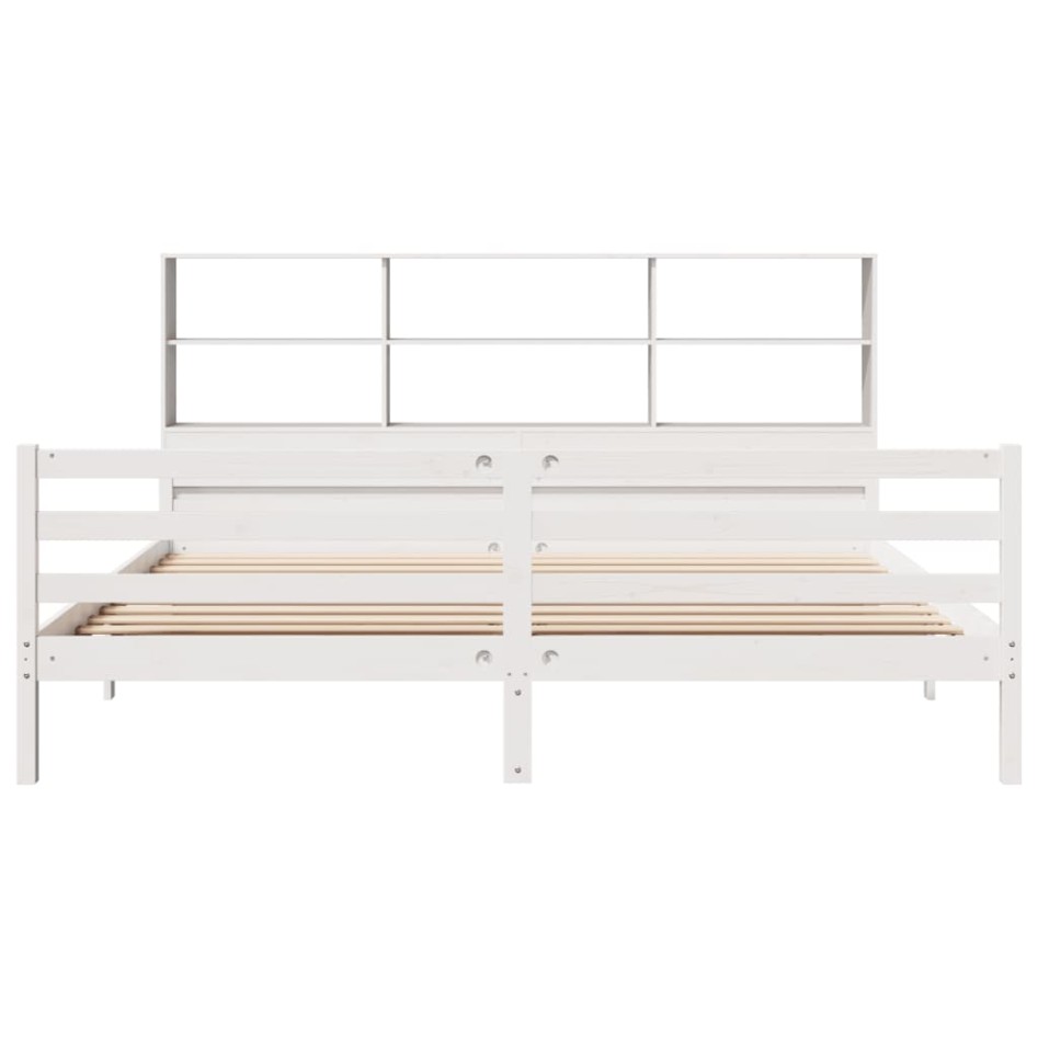 Cama con estantería sin colchón madera maciza blanca 200x200