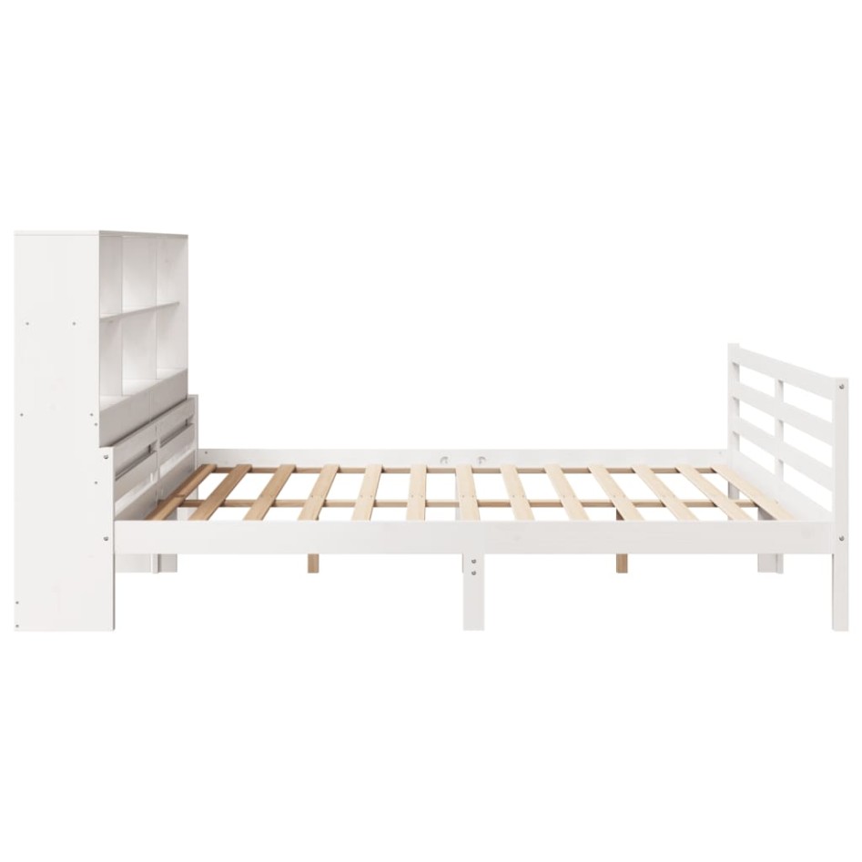 Cama con estantería sin colchón madera maciza blanca 200x200
