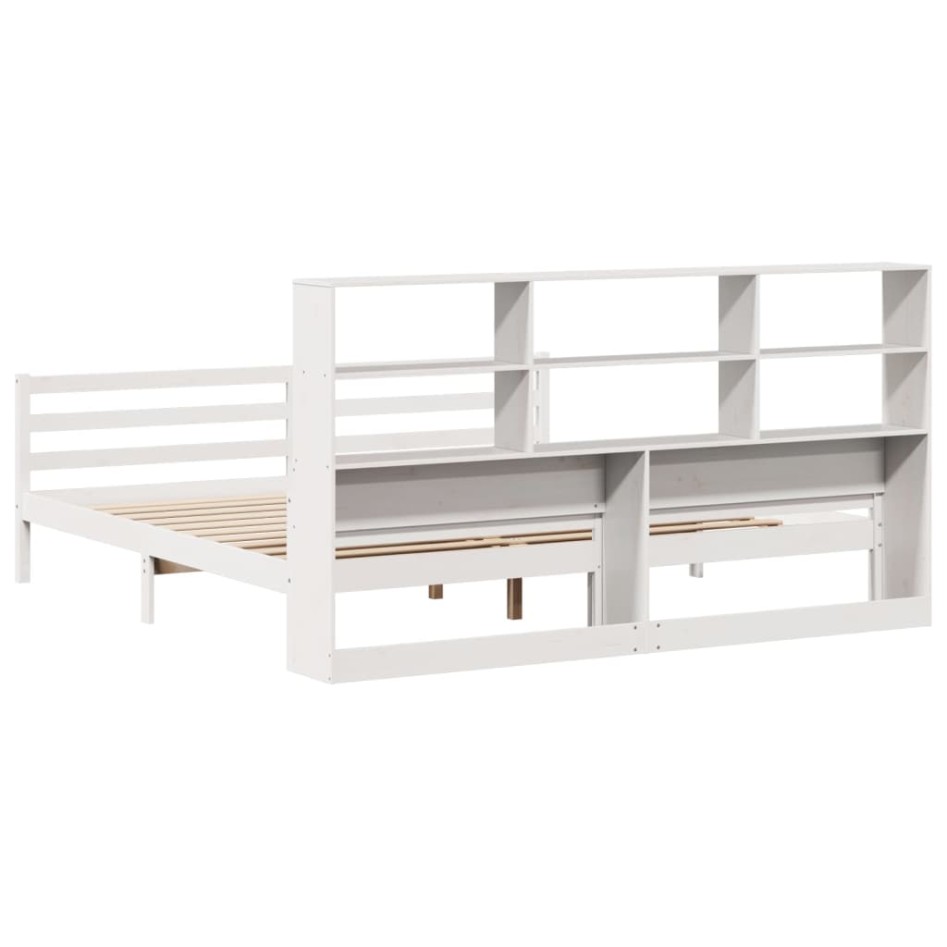 Cama con estantería sin colchón madera maciza blanca 200x200