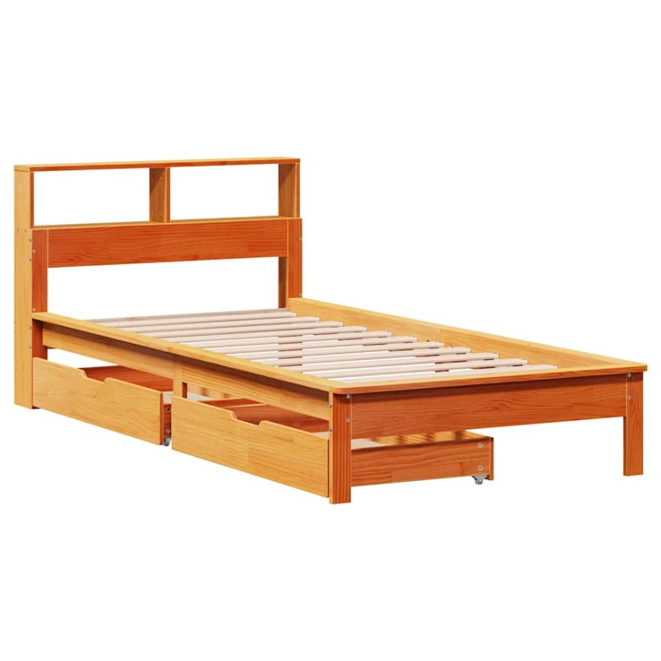 Cama con estantería sin colchón madera maciza marrón 100x200