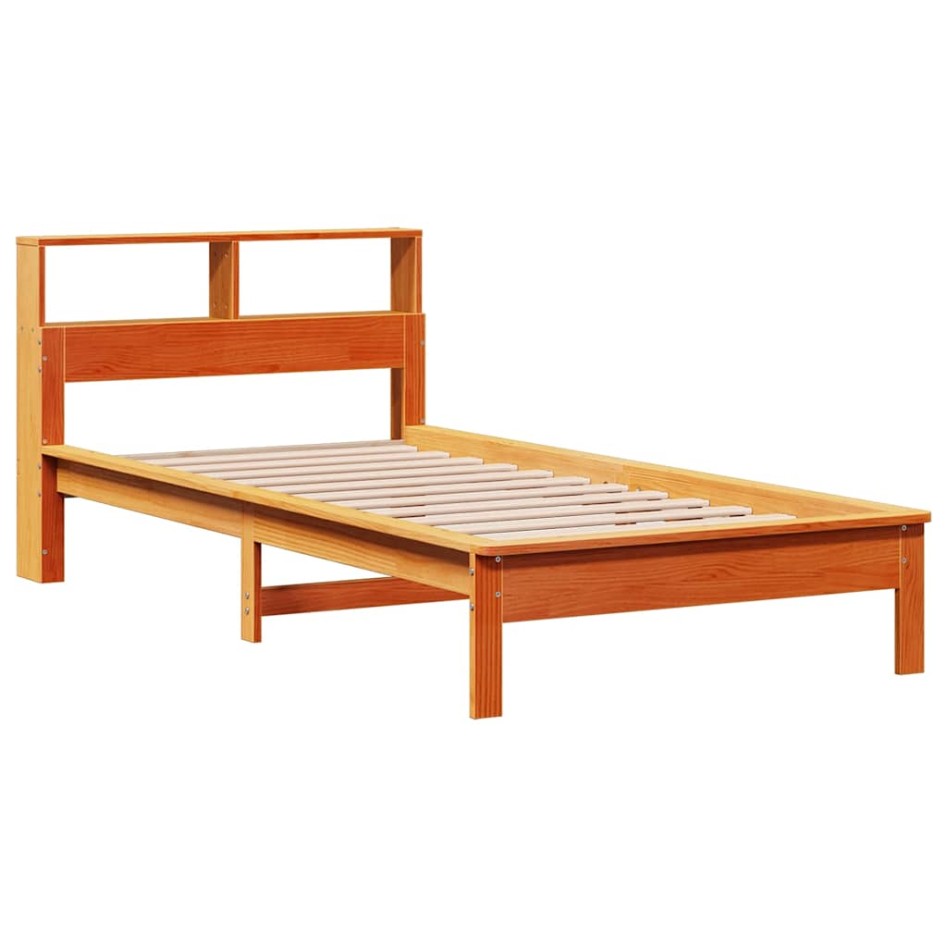 Cama con estantería sin colchón madera maciza marrón 100x200