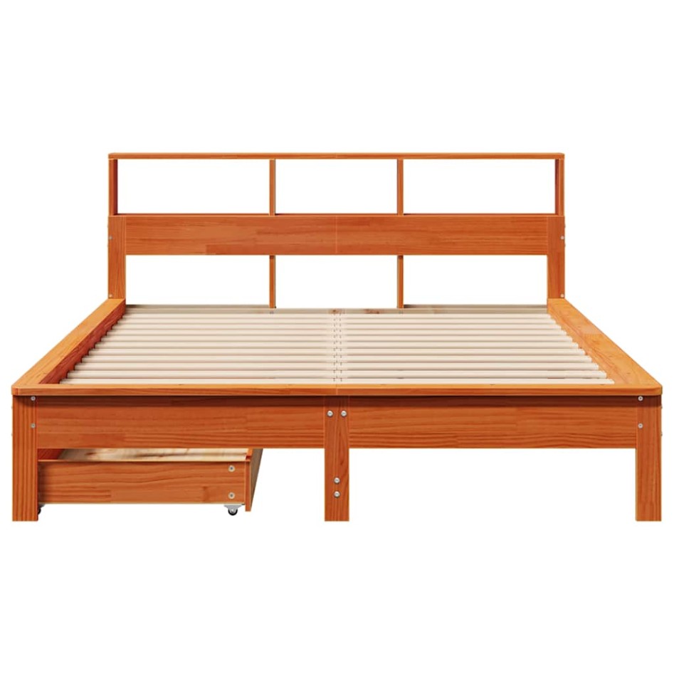 Cama con estantería sin colchón madera maciza marrón 120x190