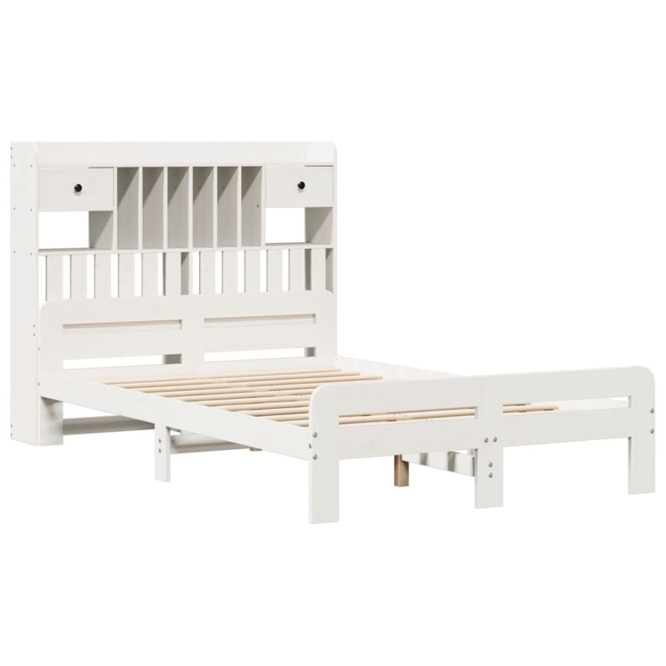 Cama con estantería sin colchón madera maciza blanca 135x190