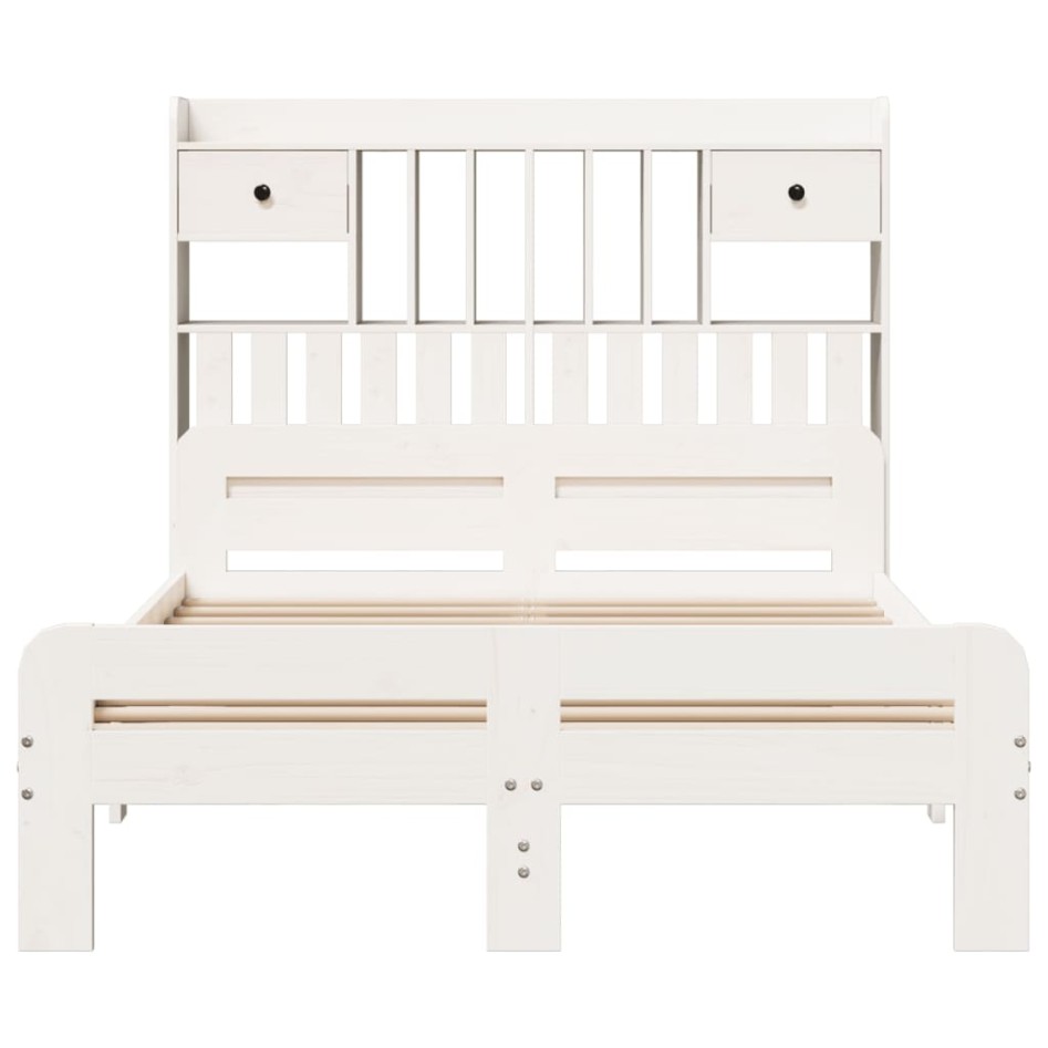 Cama con estantería sin colchón madera maciza blanca 135x190