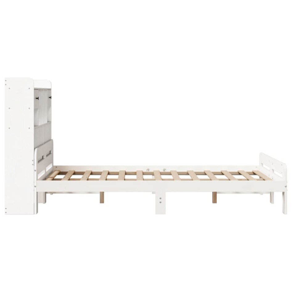 Cama con estantería sin colchón madera maciza blanca 135x190