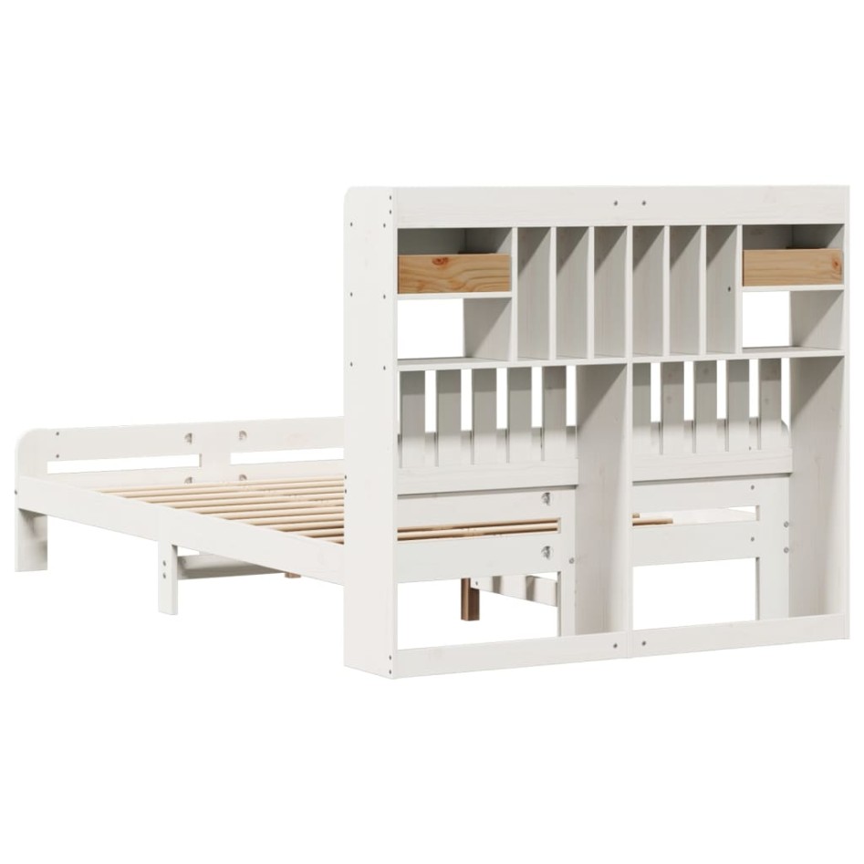Cama con estantería sin colchón madera maciza blanca 135x190