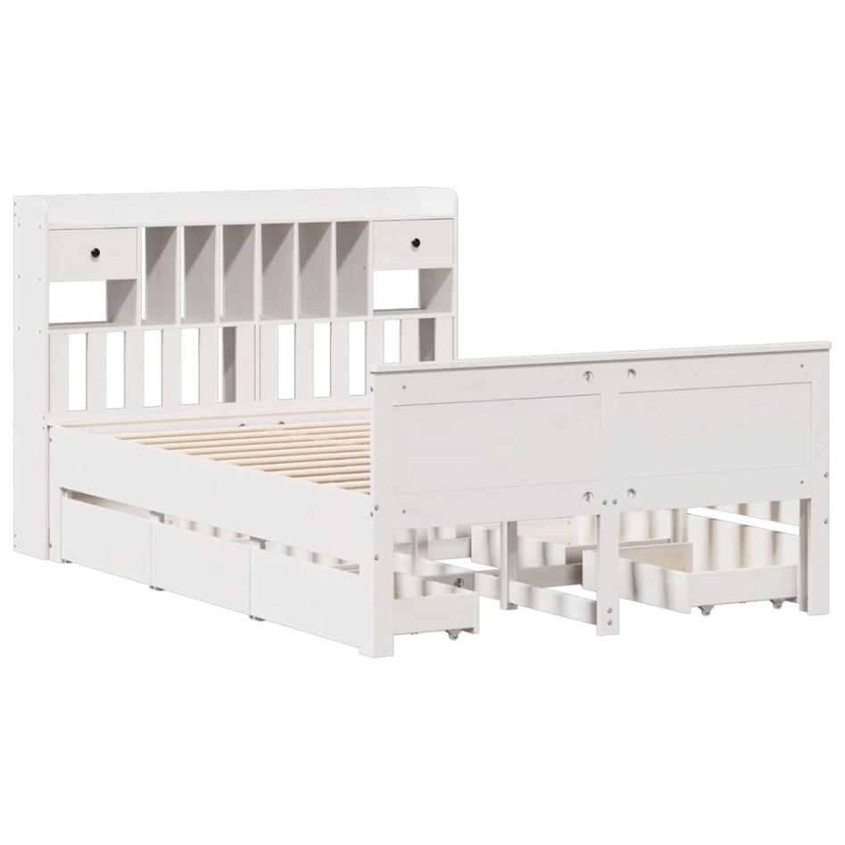 Cama con estantería sin colchón madera maciza blanca 160x200