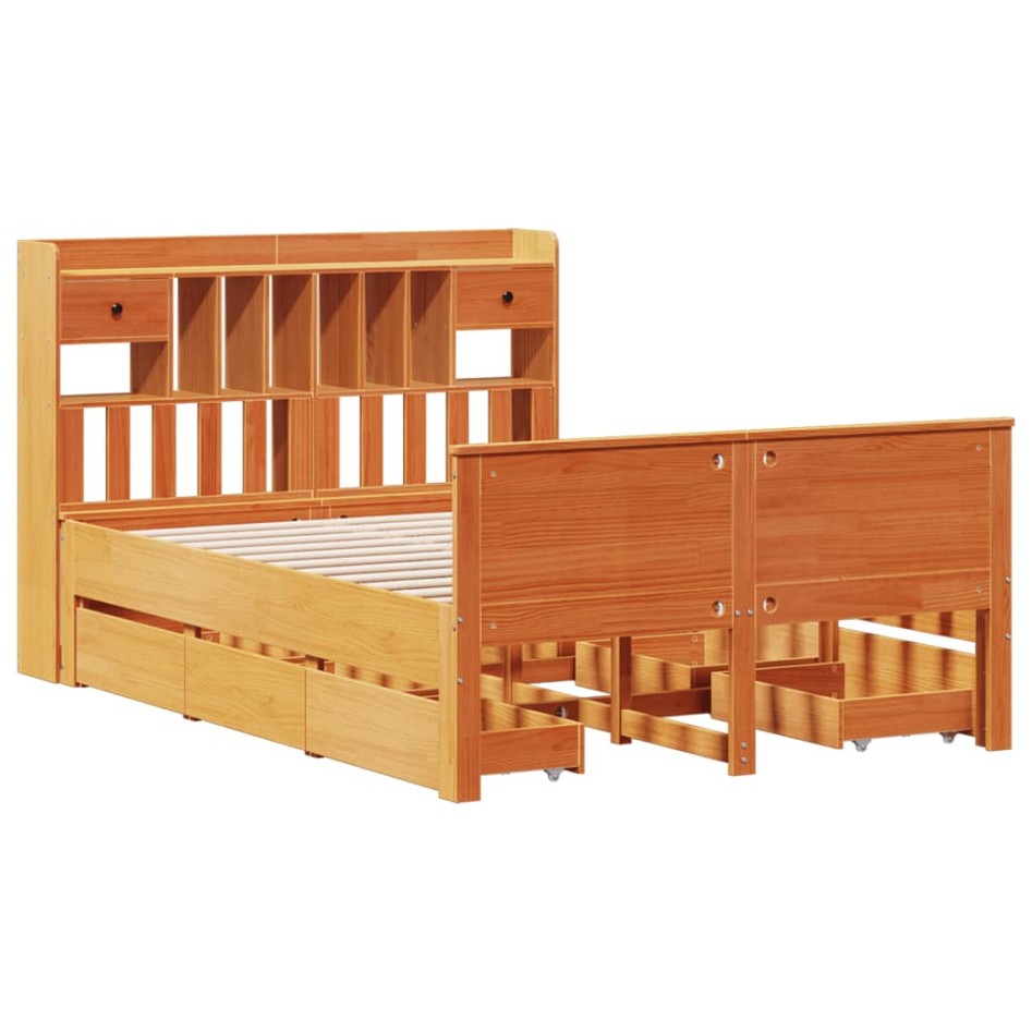 Cama con estantería sin colchón madera maciza marrón 140x200