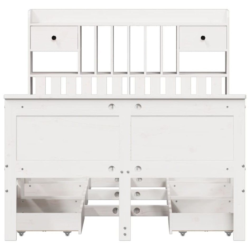 Cama con estantería sin colchón madera maciza blanca 135x190