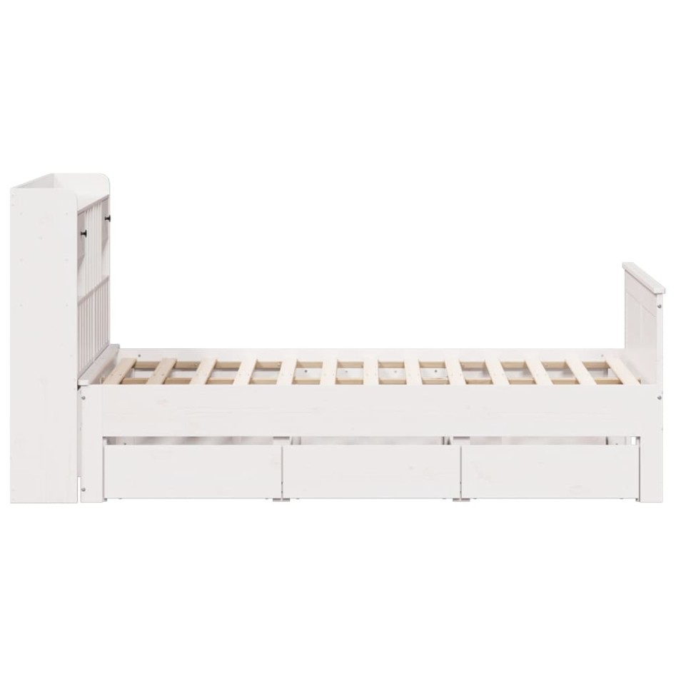 Cama con estantería sin colchón madera maciza blanca 135x190