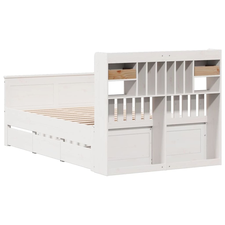 Cama con estantería sin colchón madera maciza blanca 135x190