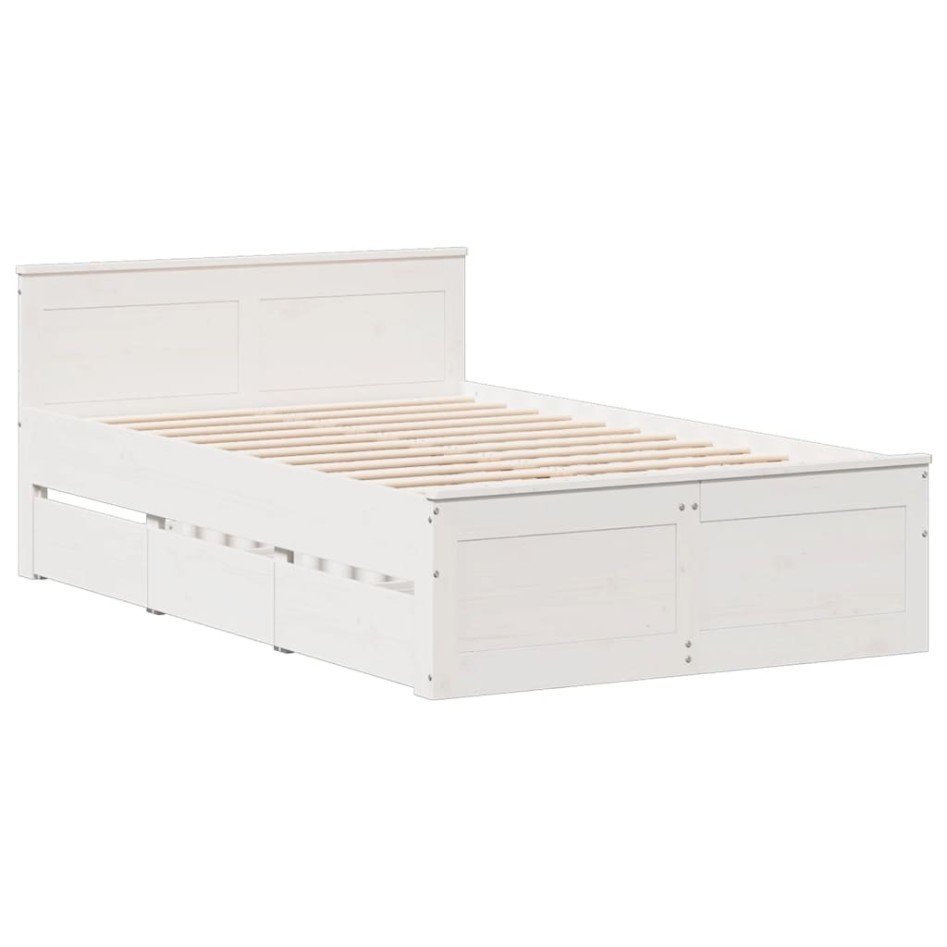 Cama con estantería sin colchón madera maciza blanca 135x190