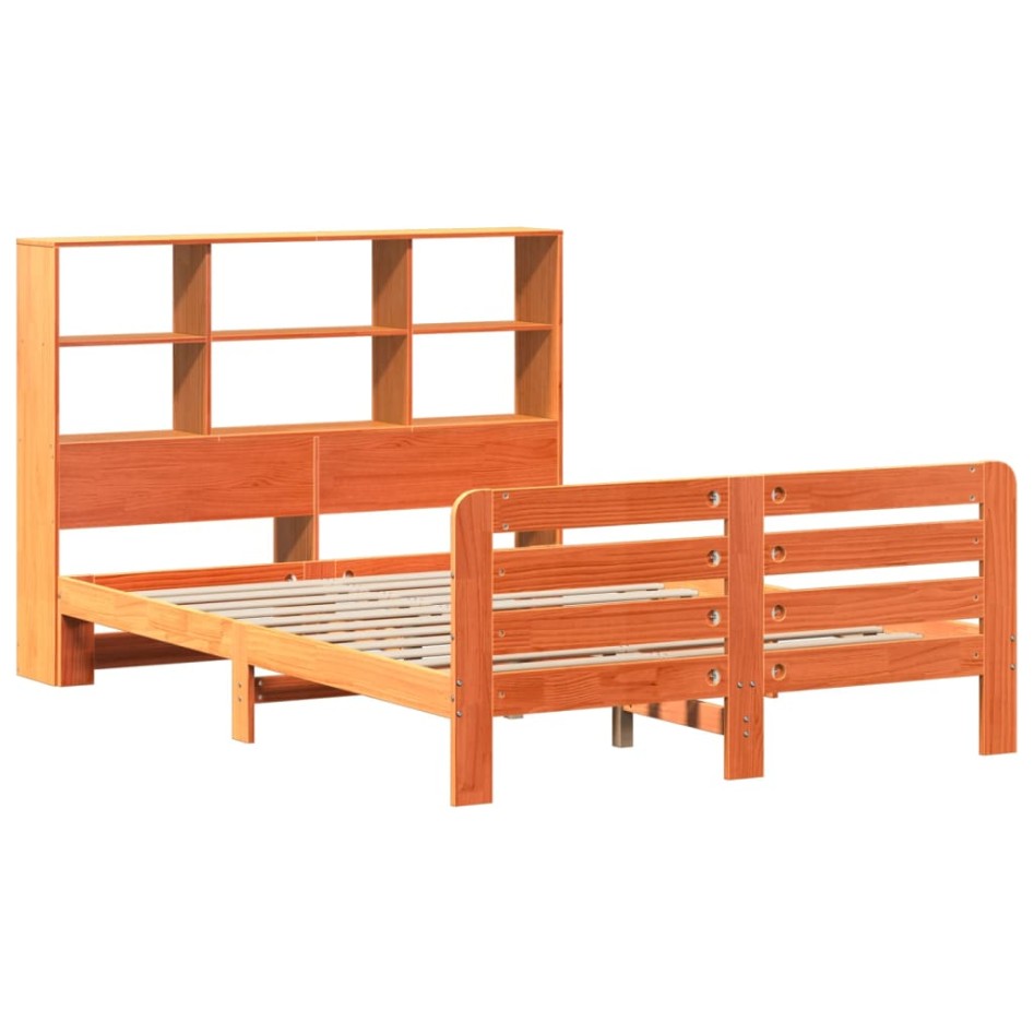 Cama sin colchón madera maciza de pino marrón cera 160x200