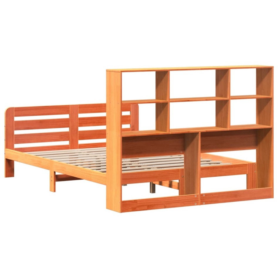 Cama sin colchón madera maciza de pino marrón cera 140x200