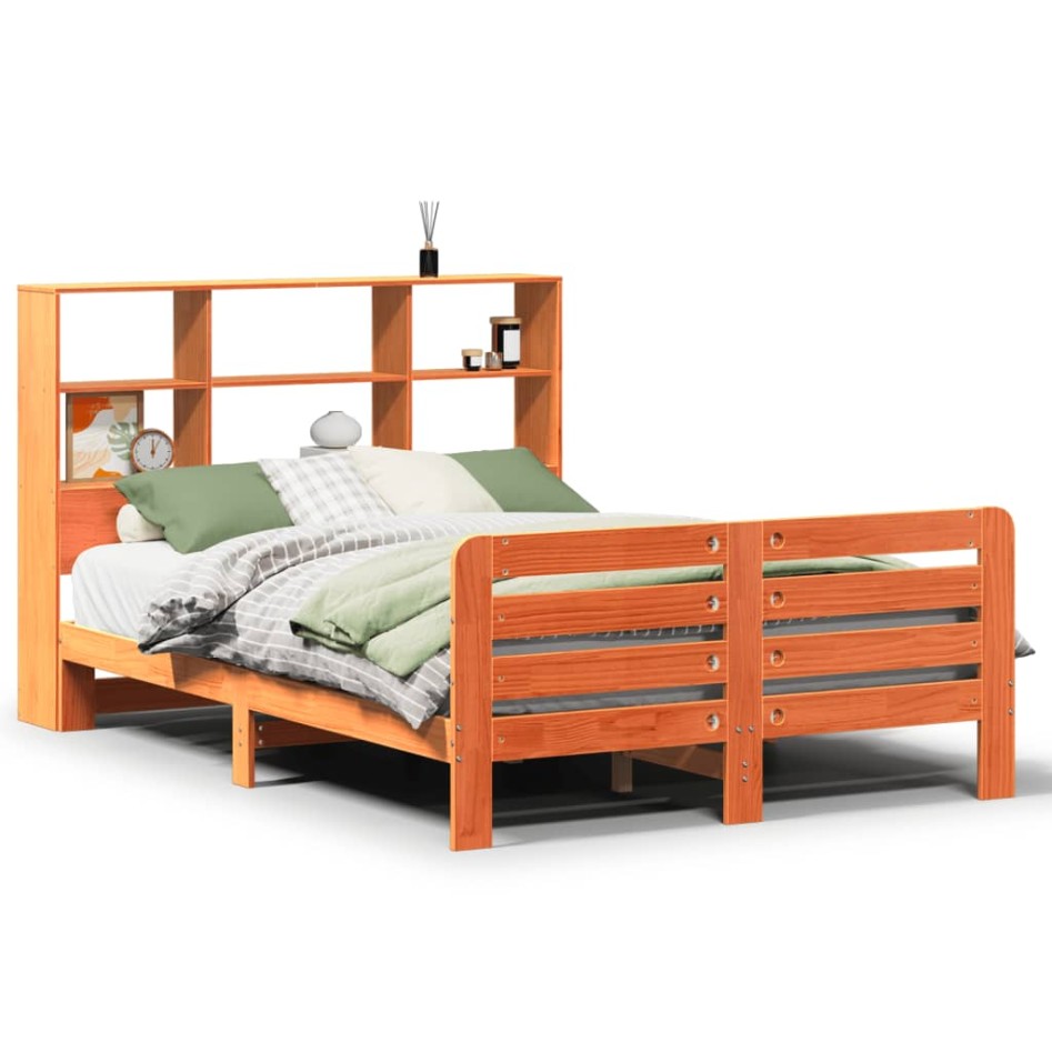 Cama sin colchón madera maciza de pino marrón cera 140x190